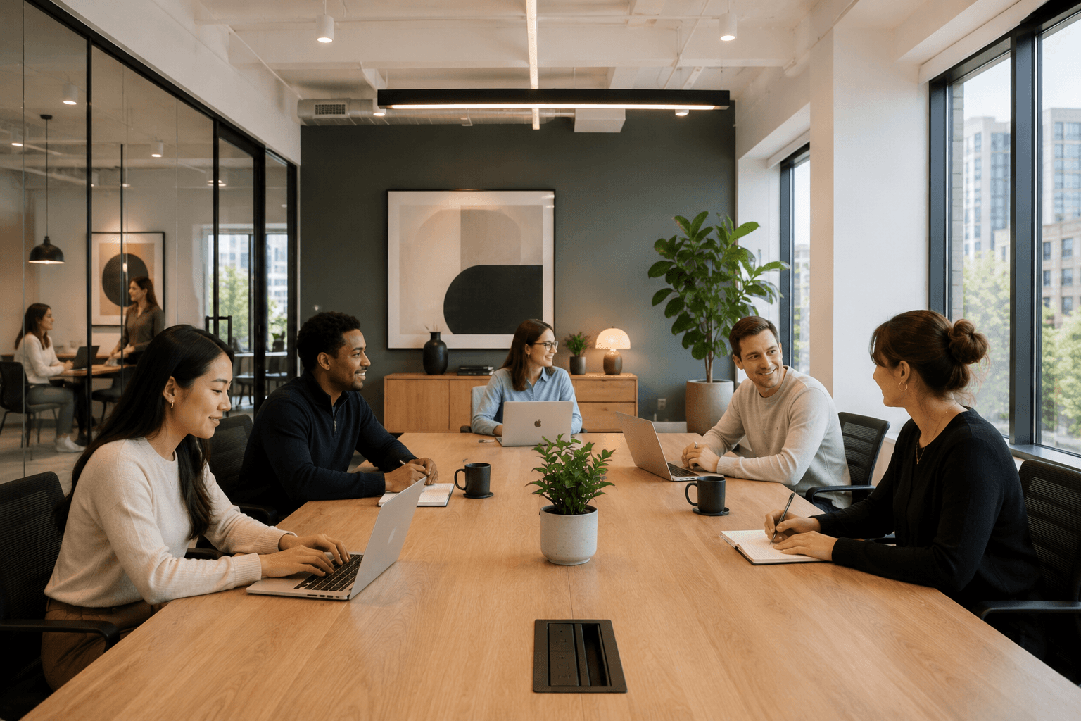 The Asendr team working together in the office